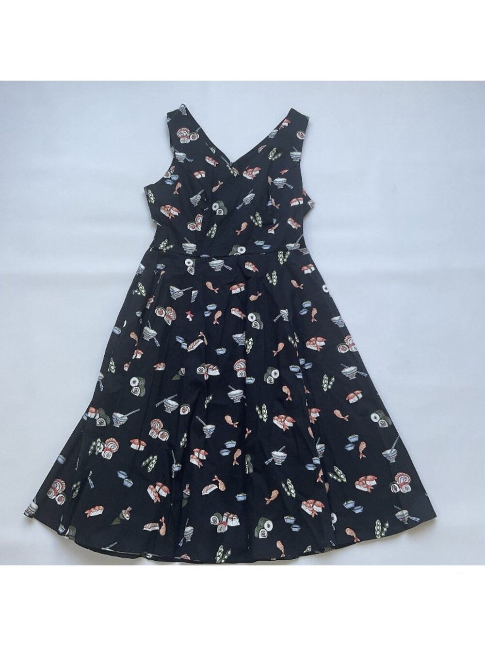 Eva Rose Women’s V-neck Japanese Food Printed Dress Sleeveless In Black Size L
